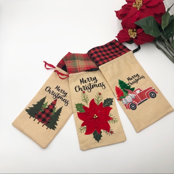 Christmas Wine bottle gift bags,  Set of 3 New - Picture 5 of 11